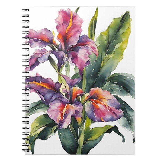 Caderno Espiral Canna - Watercolor flowers (Frente)