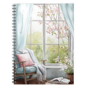 Caderno Espiral Cantinho de Leitura Aconchegante em Aquarela com J