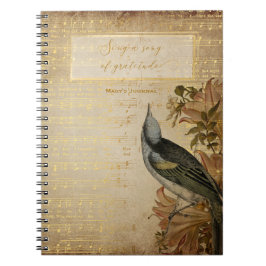 Caderno Espiral canto de pássaro vintage de gratidão
