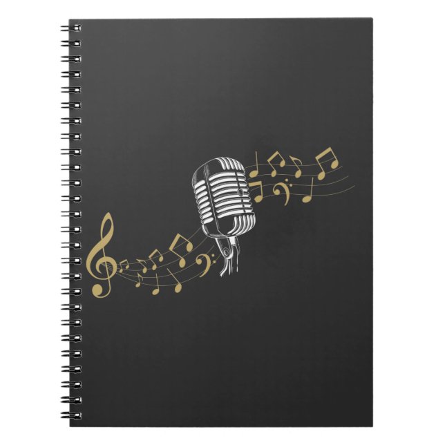 Caderno Espiral Cantor Microphone Musical Notes Karaoke amante (Frente)