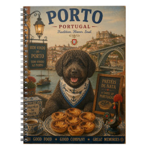Caderno Espiral Cão de Água Português no Porto Arte de Viagem Vint