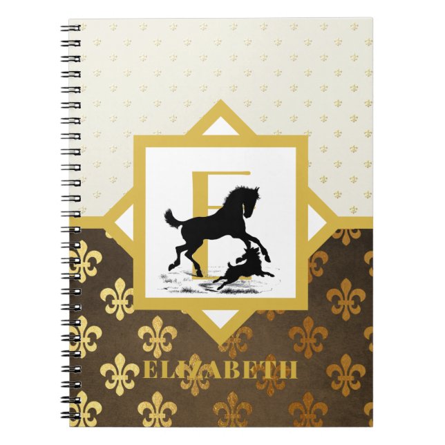 Caderno Espiral Cão-de-cavalo Elegante, Cão-de-Ouro Dourado (Frente)