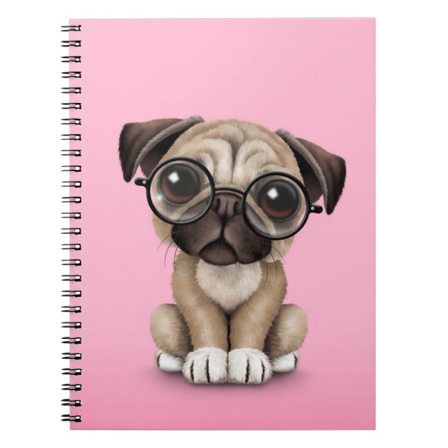 Caderno Espiral Cão de filhote de cachorro bonito do Pug que veste (Frente)