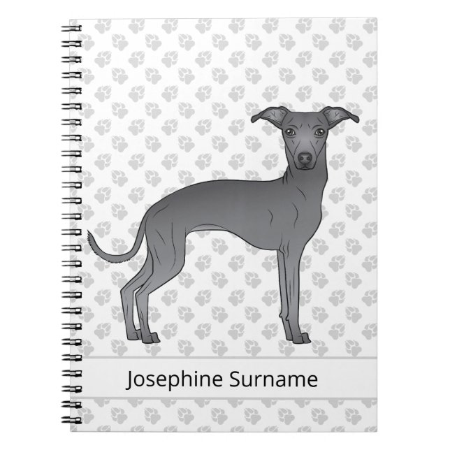 Caderno Espiral Cão De Greyhound Italiano Azul Com Texto Personali (Frente)