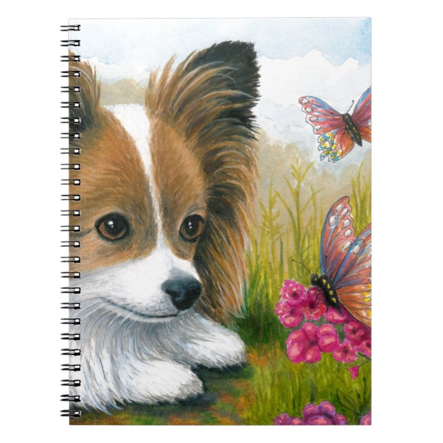 Caderno Espiral Cão de Papillon do cão 123 com borboletas (Frente)