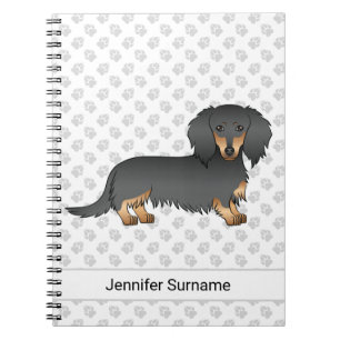 Caderno Espiral Cão e Texto do Cartoon de Cabelo Longo Preto