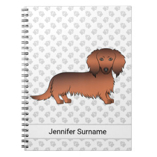 Caderno Espiral Cão e Texto do Cartoon de Cabelo Longo Vermelho