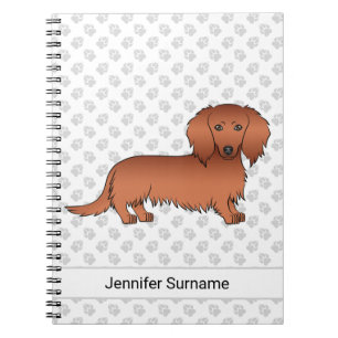 Caderno Espiral Cão e Texto do Cartoon de Cabelo Longo Vermelho