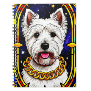 Caderno Espiral Cão Elegante em Arte de Vidro Pintado Artístico