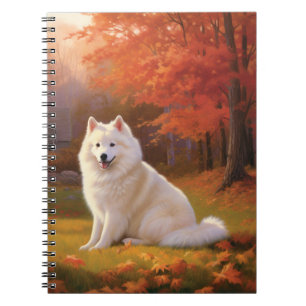 Caderno Espiral Cão Esquimó Americano Inspirado em Folhas de Outon