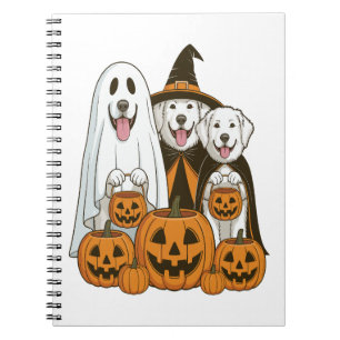 Caderno Espiral Cão Grande Pirenéus Fantasma Bruxa Dia das Bruxas