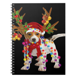 Caderno Espiral Cão Jack russell Lindo Renas Luz de Natal
