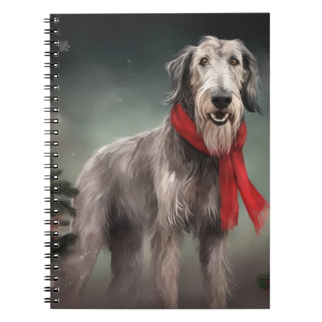 Caderno Espiral Cão lobo-húngaro na neve Natal (Frente)