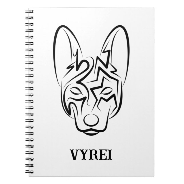 Caderno Espiral Cão Negro e Tribal Branco (Frente)