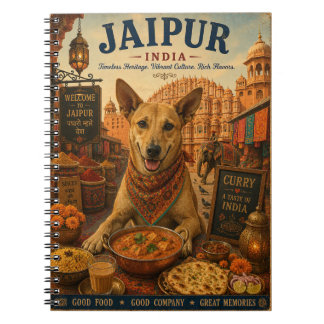 Caderno Espiral Cão Paria Indiano no Mercado de Jaipur Viagem Vint