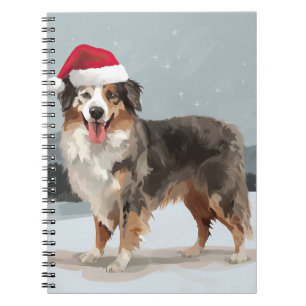 Caderno Espiral Cão Pastor Australiano no Natal da Neve
