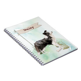 Caderno Espiral Cão Pet de Collie de Borda de Nome Personalizado