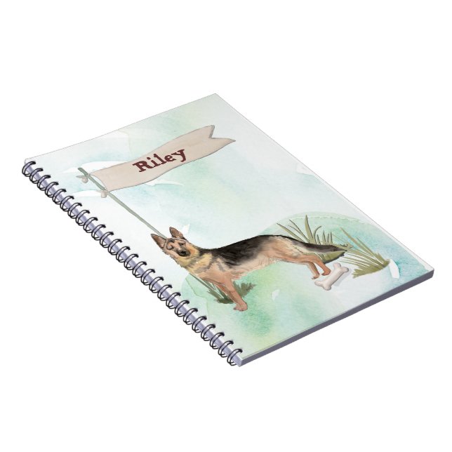 Caderno Espiral Cão Pet do German shepherd de Nome Personalizado (Lado Direito)