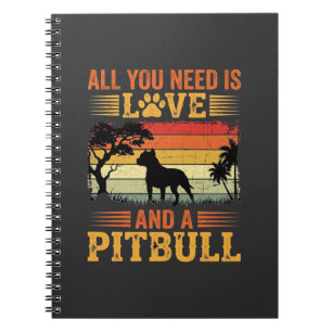 Caderno Espiral Cão Pitbull Amor Retro Pôr do Sol