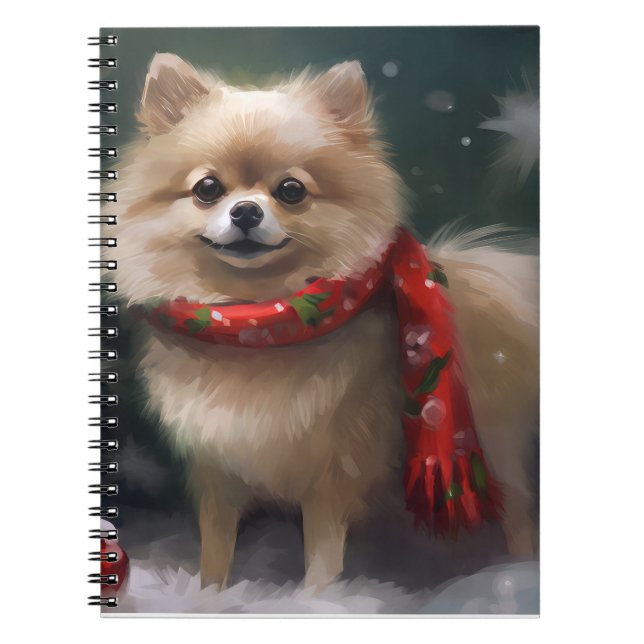 Caderno Espiral Cão Pomerano no Natal da Neve (Frente)