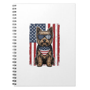 Caderno Espiral Cão Terrier Patriótico Bandeira Vintage Design Vet