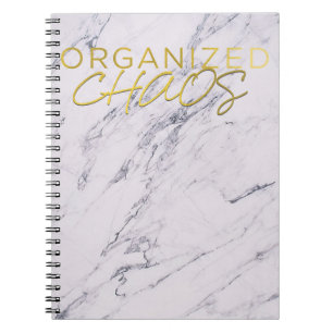 Caderno Espiral Caos Organizado Moderno Mármore Dourado