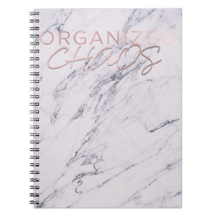 Caderno Espiral Caos Organizado Rosa Dourado Rosa Mármore Moderno