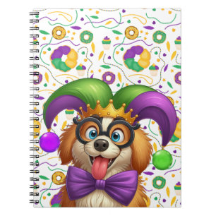 Caderno Espiral Cãozinho bonito Mardi Gras com chapéu de gester