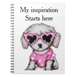 Caderno Espiral Cãozinho de Poodle bonito vestindo copos rosa note