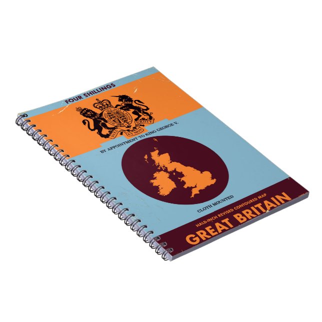 Caderno Espiral Capa de livro de mapa antigo da Grã-Bretanha. (Lado Direito)