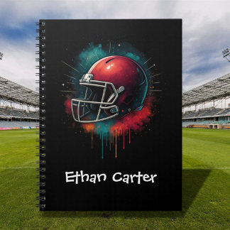 Caderno Espiral Capacete de Futebol Escolar Vermelho e Verde