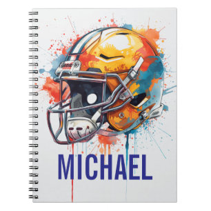 Caderno Espiral Capacete de Futebol Motivacional Inspirador Nome