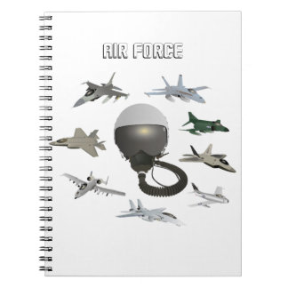 Caderno Espiral Capacete de Piloto da Força Aérea Americana com Av