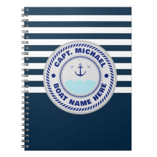 Caderno Espiral Capitão Capitão Anchor Náutico Nome do Barco