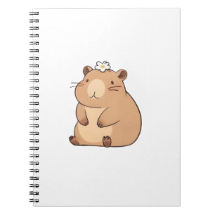 Caderno Espiral Capivara Fofa com Design Kawaii de Flor Margarida