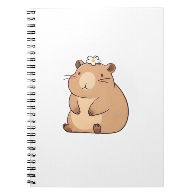 Caderno Espiral Capivara Fofa com Design Kawaii de Flor Margarida (Frente)