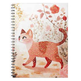 Caderno Espiral Caprichoso & gato em um jardim de rosas.