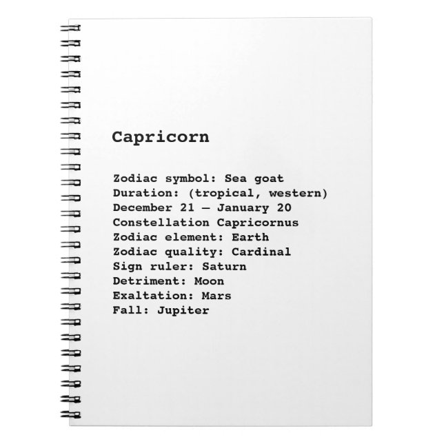 Caderno Espiral Capricórnio - Símbolo Zodiac - Astrologia - preto  (Frente)