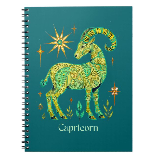 Caderno Espiral Capricórnio Zodiac - Sinal em Padrões Intratos (Frente)