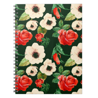 Caderno Espiral Cápsulas e Rosas de Aquarela: Padrão Floral.
