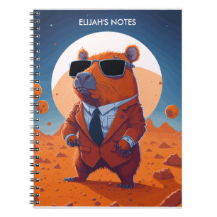 Caderno Espiral Capybara Engraçada Personalizada Com Fato Em Marte