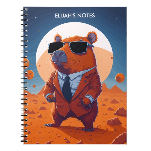 Caderno Espiral Capybara Engraçada Personalizada Com Fato Em Marte (Frente)