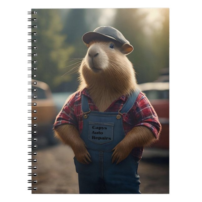 Caderno Espiral "Capybara Mechanic: Grease, Gears e Good Vibes" (Frente)