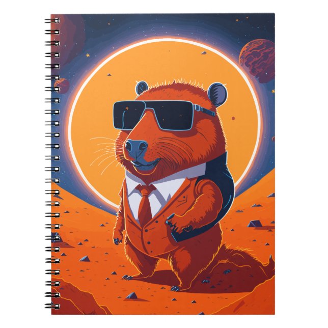 Caderno Espiral Capybara Planet Mars Funny Modern (Frente)