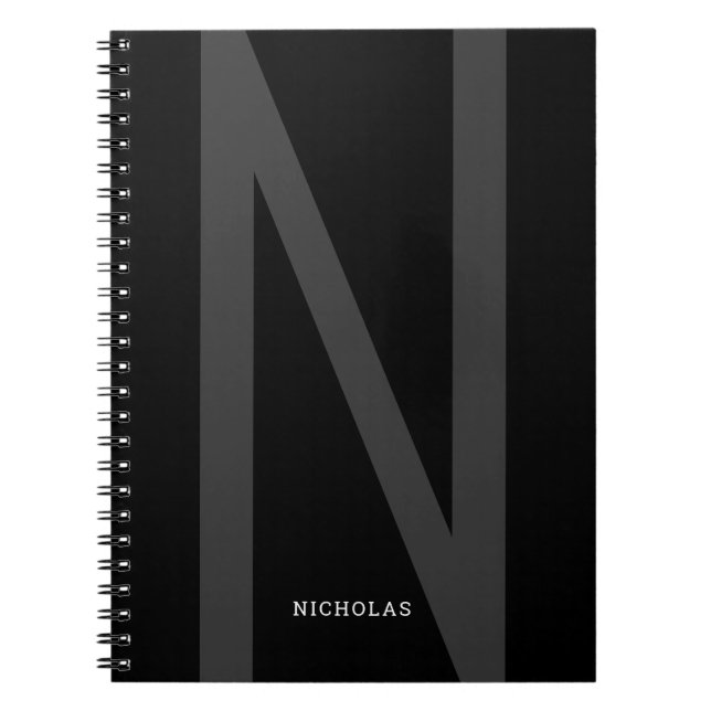 Caderno Espiral Cara Moderno Masculino Preto, Personalizado Inicia (Frente)