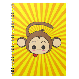 Caderno Espiral Cara super do macaco no fundo do Sunburst
