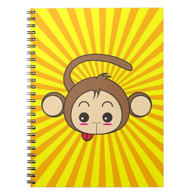 Caderno Espiral Cara super do macaco no fundo do Sunburst (Frente)