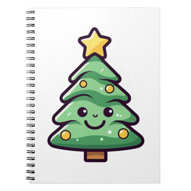 Caderno Espiral Caractere verde de árvore de Natal Adorável (Frente)