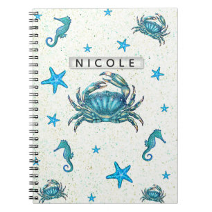 Caderno Espiral Caranguejo Azul Estrela de Mar Cavalo-Marinho Bril