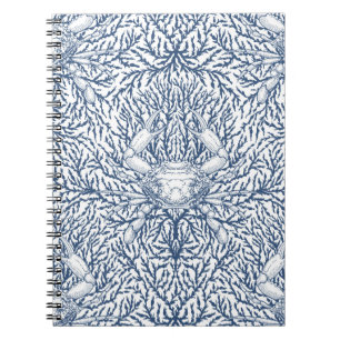 Caderno Espiral Caranguejo e erva marinha, Verão litoral em branco
